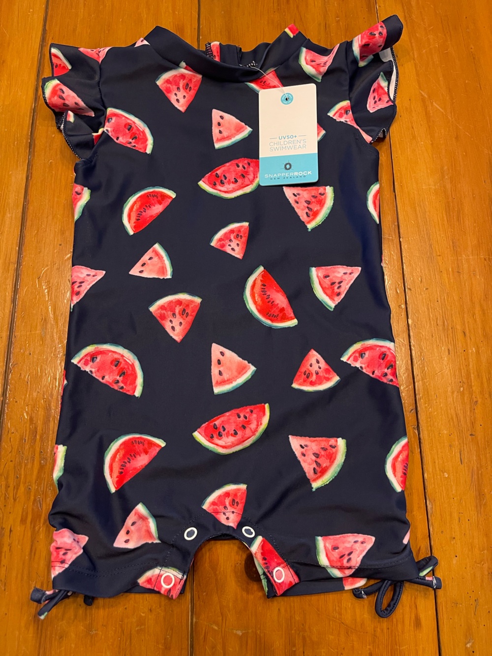 Snapper Rock Navy Blue Kids' Swimsuit with Watermelon Print